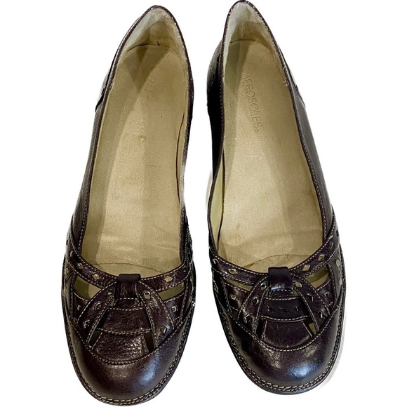 Aerosoles Women's Copenhagen Burgundy Brown Leather Flats Comfort Soles Size 10 - Picture 2 of 11